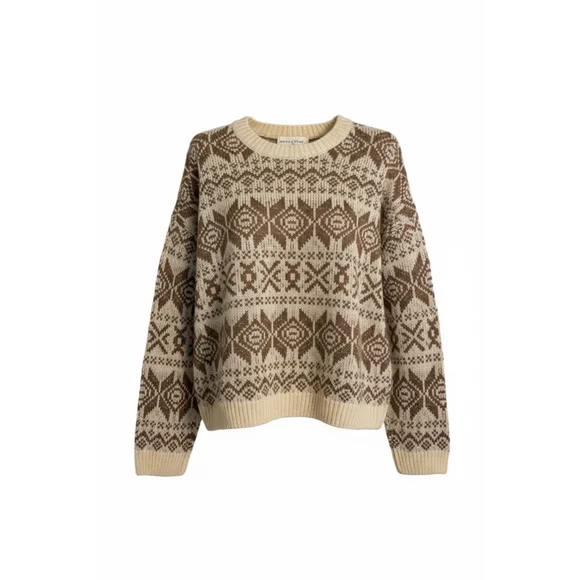 NWT Size Large Cream and Brown Pullover Sweater - Picture 2 of 7